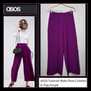 ASOS Tailored Wide Pleat Culottes Size 2 in Pop Purple Cropped Pants Wide Leg
